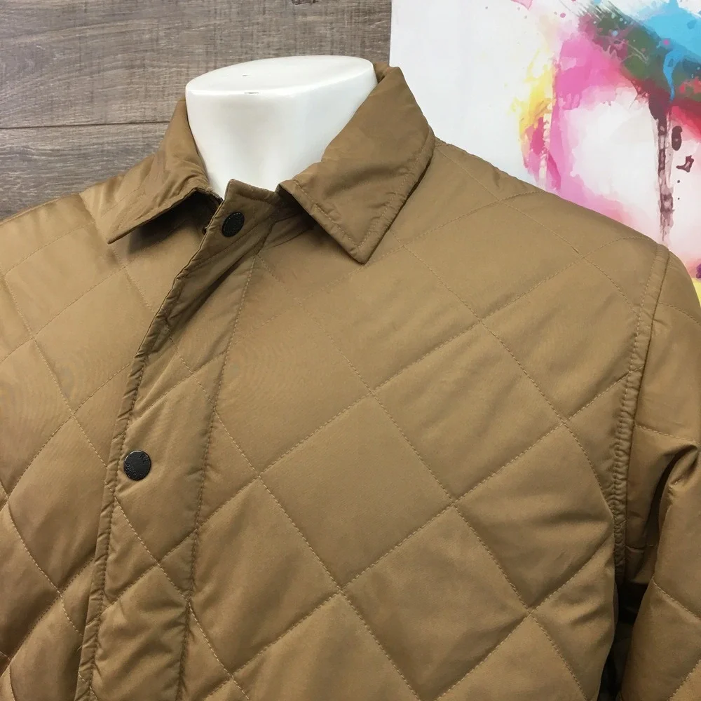 Vintage Polo Ralph Lauren Quilted Barn Jacket Tan Full Zip Collar Pockets Mens L